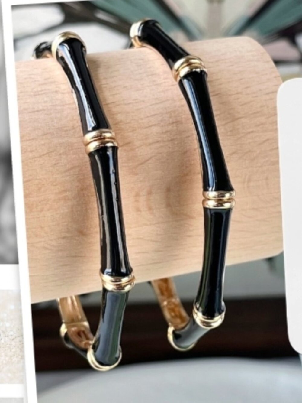 Park Lane Bindi Black and Gold Bamboo-Style Hinged Bangle Bracelets
